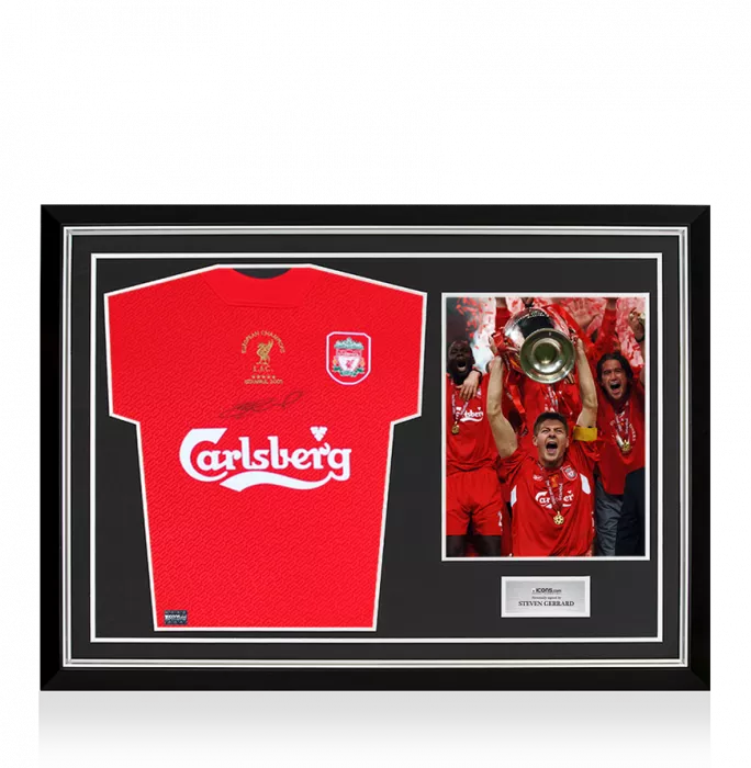 Steven Gerrard Front Signed Liverpool FC Shirt - 2005 UEFA Champions League Winners In Hero Frame: Option 1