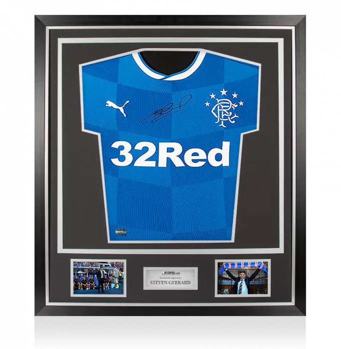 Steven Gerrard Front Signed Rangers 2017-18 Home Shirt In Classic Frame