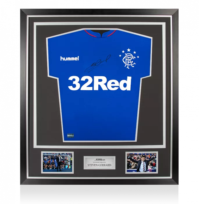 Steven Gerrard Front Signed Rangers 2018-19 Home Shirt In Classic Frame