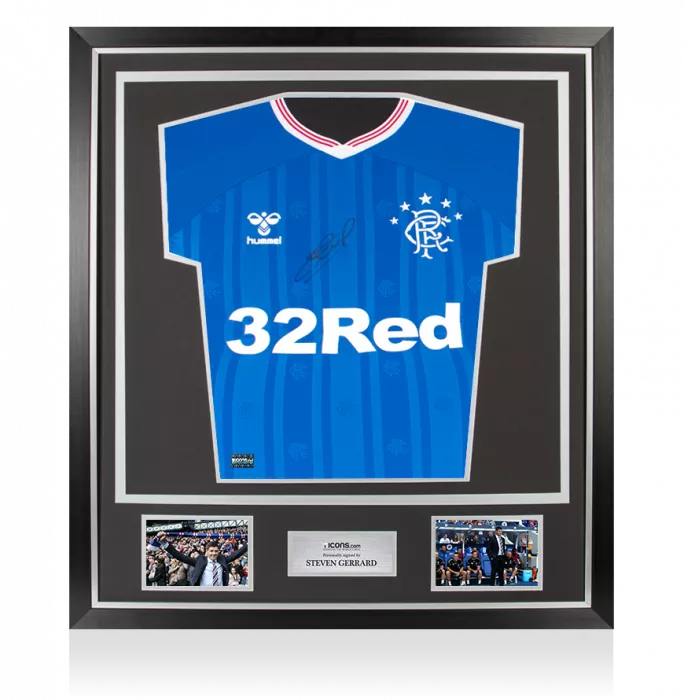 Steven Gerrard Front Signed Rangers 2019-20 Home Shirt In Classic Frame