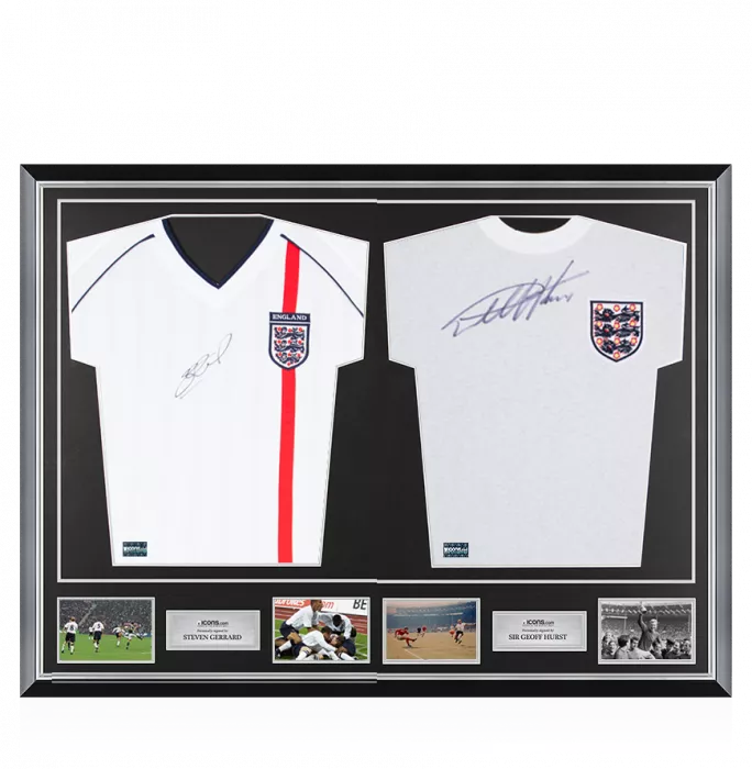 Steven Gerrard & Geoff Hurst Signed England Shirts In Classic Dual Frame