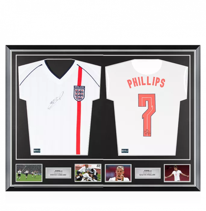 Steven Gerrard & Kalvin Phillips Signed England Shirts In Classic Dual Frame