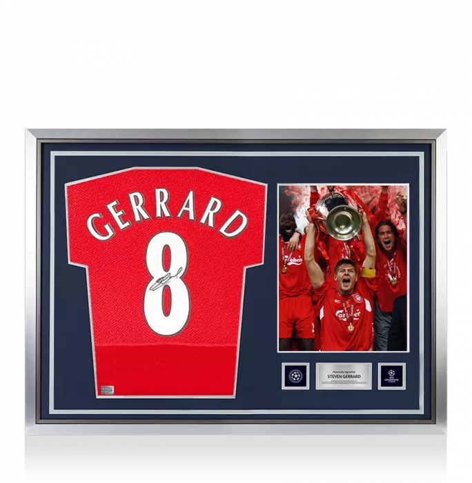 Steven Gerrard Official UEFA Champions League Back Signed and Hero Framed Liverpool 2005 Home Shirt: UEFA Champions League Final Edition