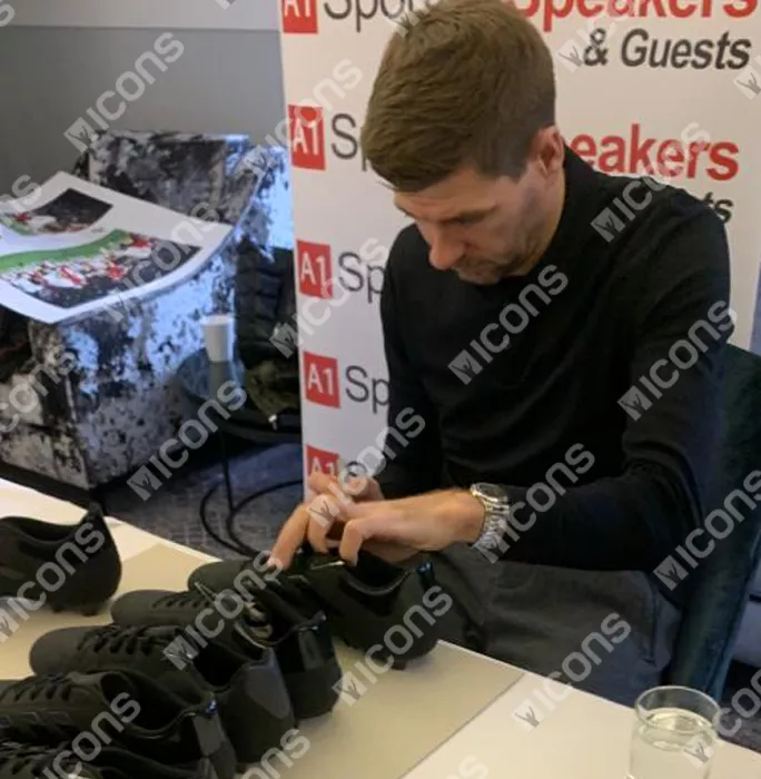 Steven Gerrard Official UEFA Europa League Signed Black Adidas Blackout Boot In Acrylic Case