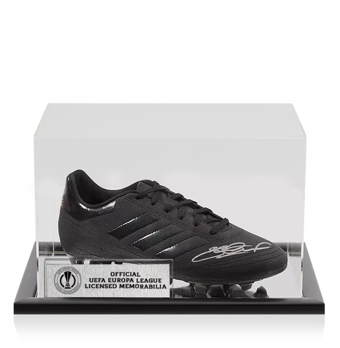 Steven Gerrard Official UEFA Europa League Signed Black Adidas Blackout Boot In Acrylic Case