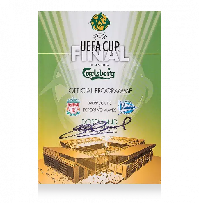 Steven Gerrard Signed And Framed Programme: 2001 UEFA Cup Final