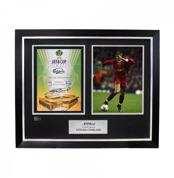 Steven Gerrard Signed And Framed Programme: 2001 UEFA Cup Final