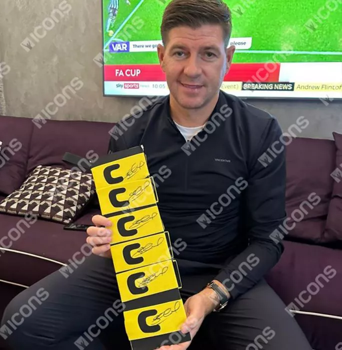 Steven Gerrard Signed And Framed Yellow Captain's Armband