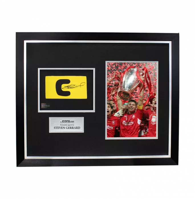 Steven Gerrard Signed And Framed Yellow Captain's Armband