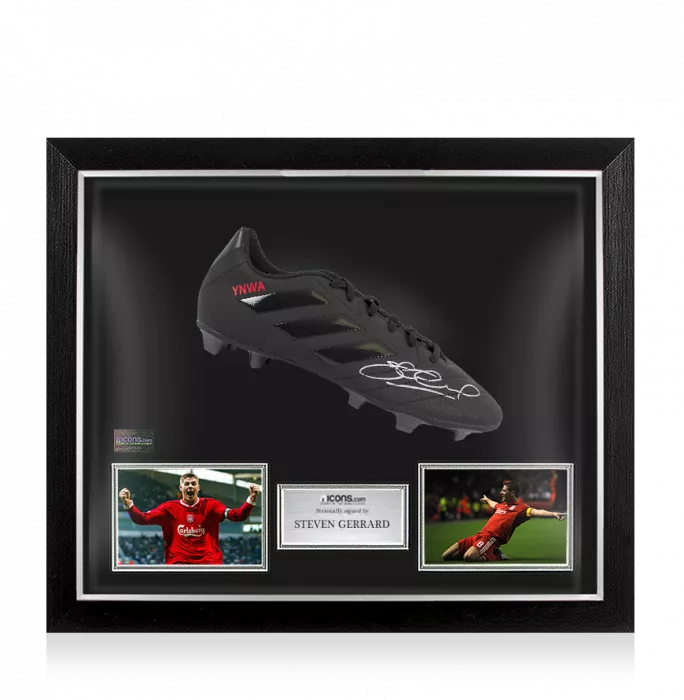 Steven Gerrard Signed Black Adidas Blackout Boot: YNWA Edition In Bubble Frame: Liverpool FC
