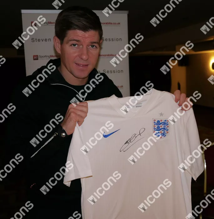 Steven Gerrard Signed England 2014-15 Home Shirt In Classic Frame