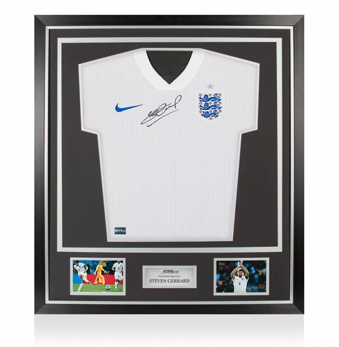Steven Gerrard Signed England 2014-15 Home Shirt In Classic Frame