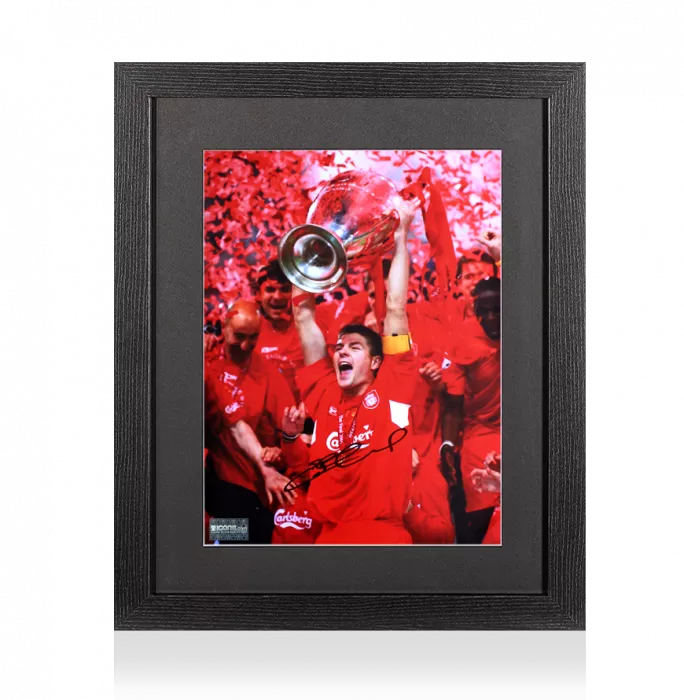 Steven Gerrard Signed Liverpool FC Photo In Black Wooden Frame: 2005 UEFA Champions League Winner