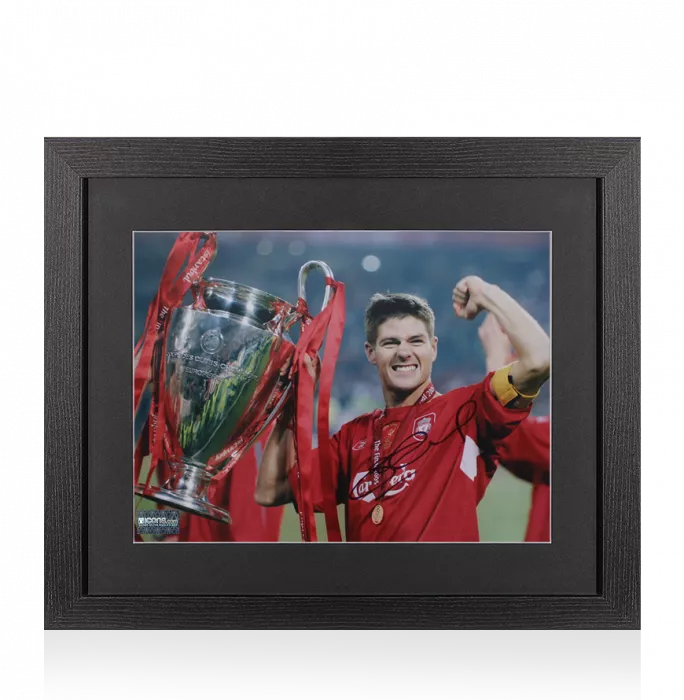 Steven Gerrard Signed Liverpool Photo In Black Wooden Frame: 2005 UEFA Champions League Winner