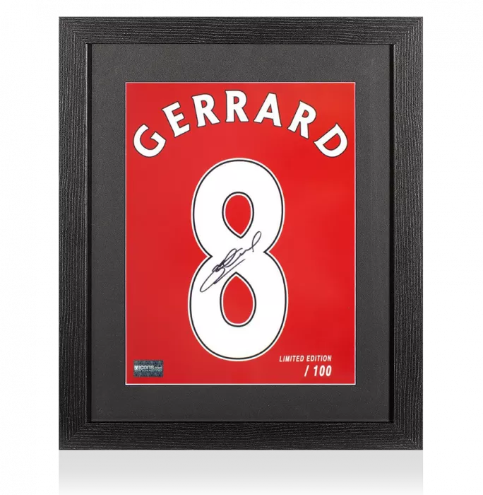 Steven Gerrard Signed Liverpool Shirt Print In Black Wooden Frame: Limited Edition 'Gerrard 8'