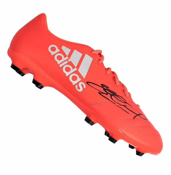 Steven Gerrard Signed Orange Adidas Boot In Acrylic Case