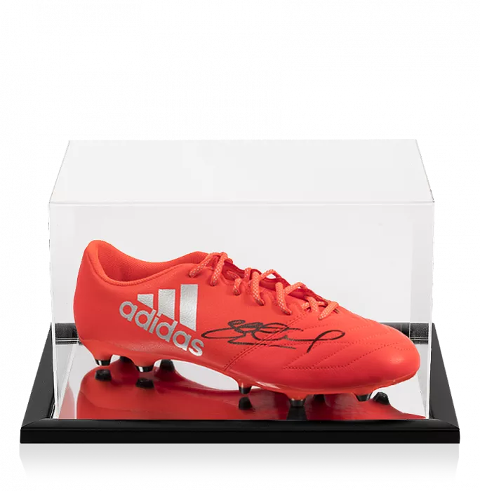 Steven Gerrard Signed Orange Adidas Boot In Acrylic Case
