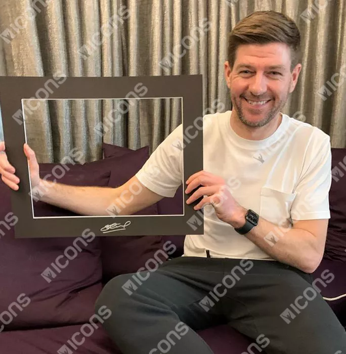 Steven Gerrard Signed Rangers FC Photo Mount In Black Wooden Frame: 2020/21 Scottish Premiership Champion