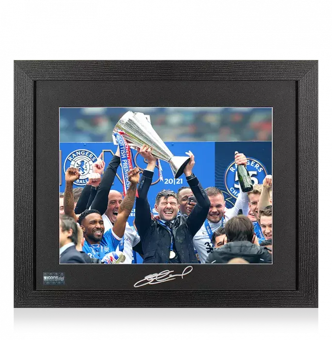 Steven Gerrard Signed Rangers FC Photo Mount In Black Wooden Frame: 55 Times Scottish Champions
