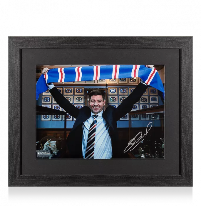 Steven Gerrard Signed Rangers Photo In Black Wooden Frame: Let's Go