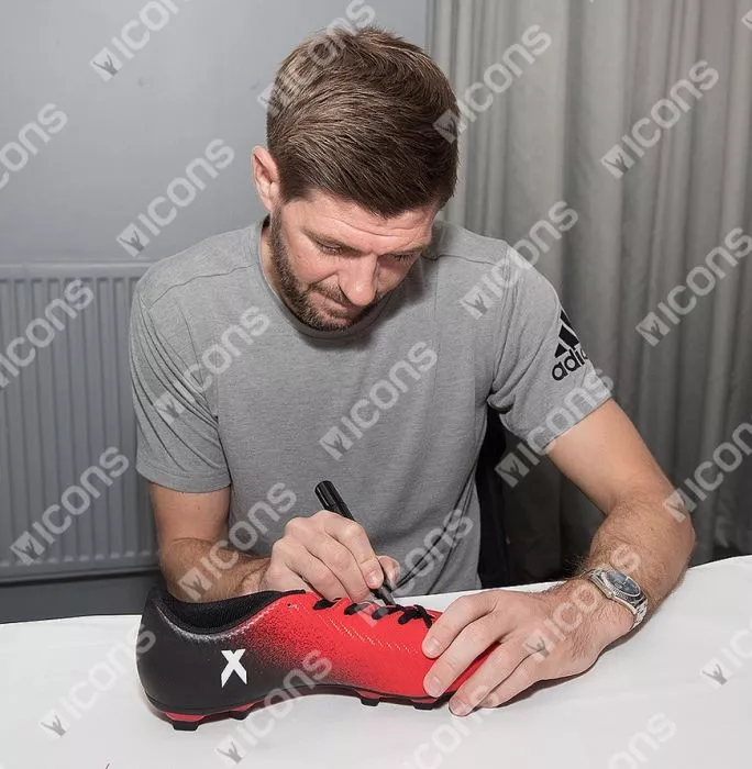 Steven Gerrard Signed Red And Black Adidas 16.4 Boot In Acrylic Case