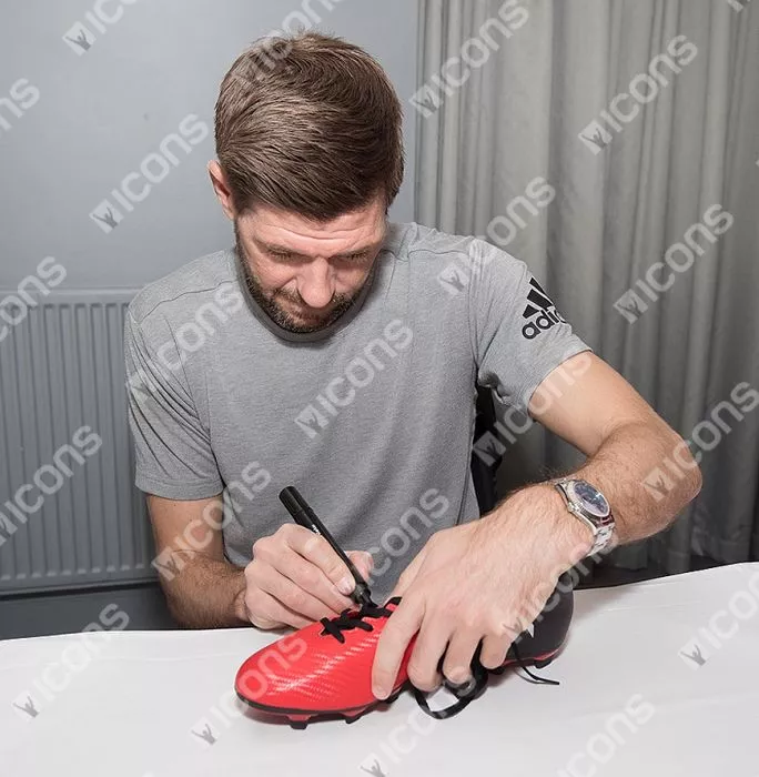Steven Gerrard Signed Red And Black Adidas 16.4 Boot In Acrylic Case