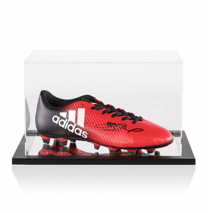 Steven Gerrard Signed Red and Black Adidas 16.4 Boot In Acrylic Case