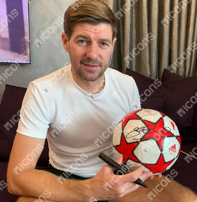 Steven Gerrard Signed Red & White UEFA Champions League Football