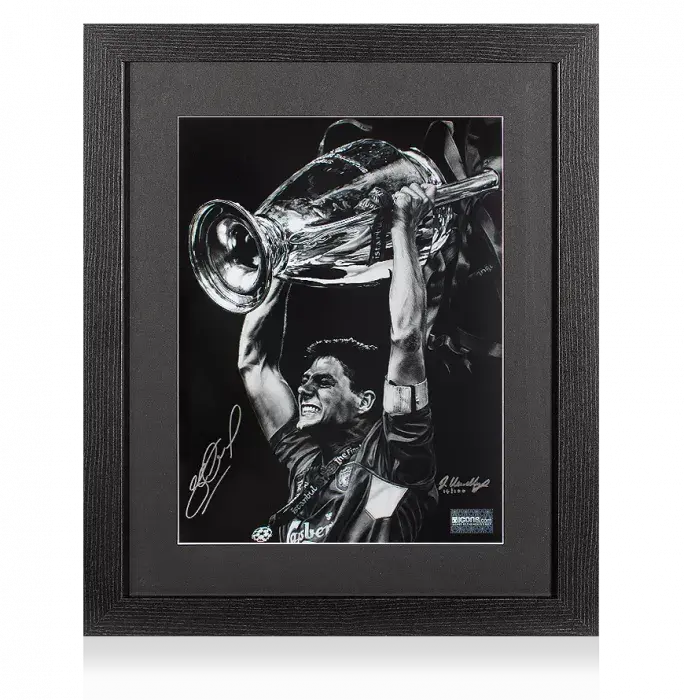 Steven Gerrard Signed Tribute Artwork In Black Wooden Frame: 2005 UEFA Champions League Winner