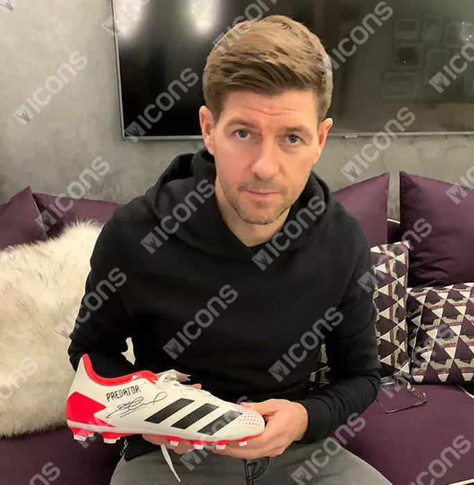 Steven Gerrard Signed White And Red Adidas Predator Boot In Acrylic Case