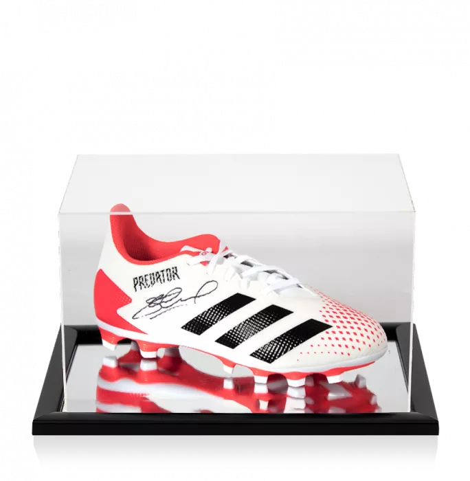 Steven Gerrard Signed White and Red Adidas Predator Boot In Acrylic Case