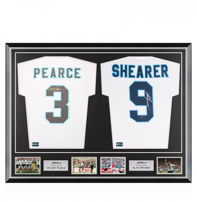 Stuart Pearce & Alan Shearer Back Signed England 1996 Shirts in Classic Dual Frame
