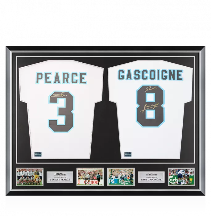 Stuart Pearce & Paul Gascoigne Back Signed England 1996 Shirts in Classic Dual Frame