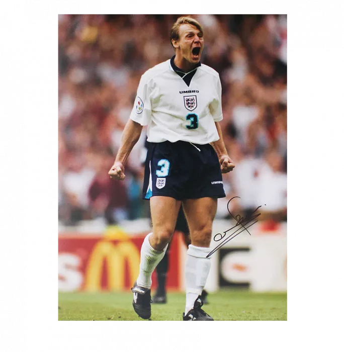 Stuart Pearce Signed England Photo In Black Wooden Frame: EURO 96 Penalty