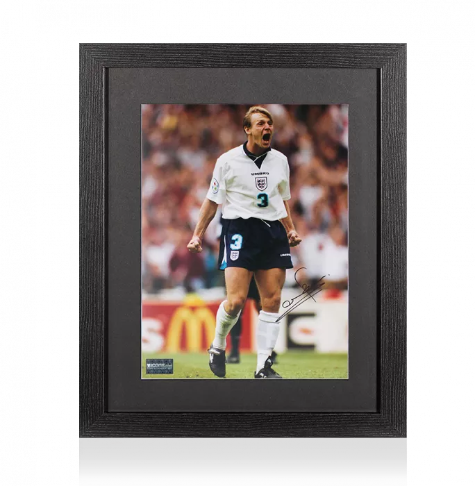 Stuart Pearce Signed England Photo In Black Wooden Frame: EURO 96 Penalty