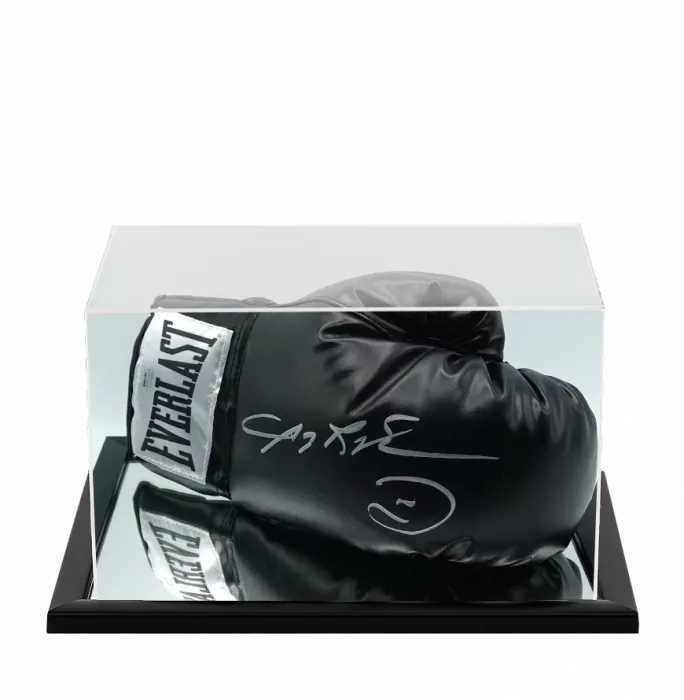 Sugar Ray Leonard Signed Everlast Black Boxing Glove In Acrylic Case