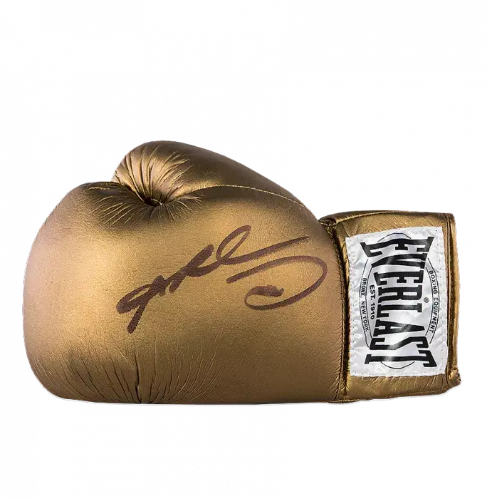 Sugar Ray Leonard Signed Gold Everlast Boxing Glove In Acrylic Display Case