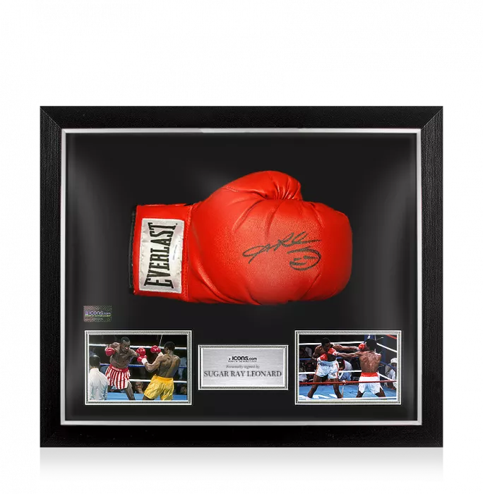 Sugar Ray Leonard Signed Red Everlast Boxing Glove In Bubble Frame: Option 1