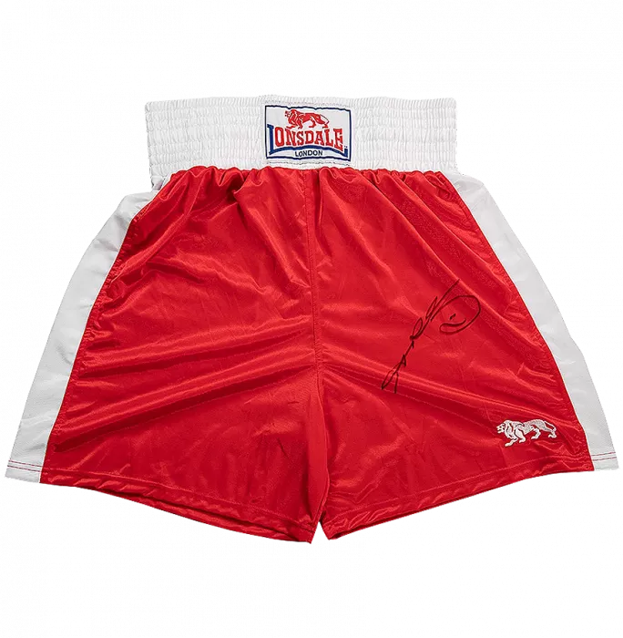 Sugar Ray Leonard Signed Red Lonsdale Boxing Shorts