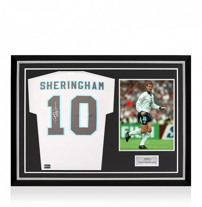 Teddy Sheringham Back Signed England 1996 Home Shirt In Hero Frame: Option 1