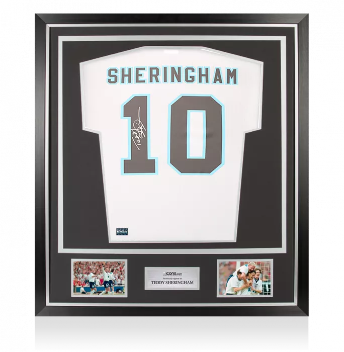 Teddy Sheringham Back Signed England 1996 Home Shirt In Classic Frame