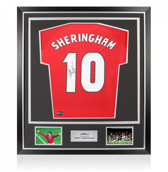 Teddy Sheringham Back Signed Manchester United 1999 Home Shirt In Classic Frame