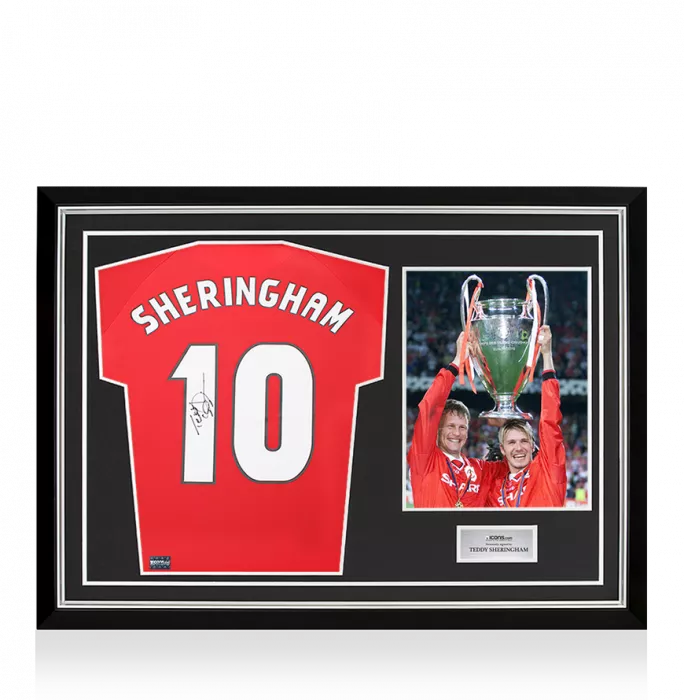Teddy Sheringham Back Signed Manchester United 1999 Home Shirt In Hero Frame: Option 1
