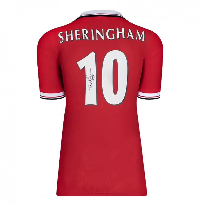 Teddy Sheringham Back Signed Manchester United 1999 Home Shirt With Fan Style Numbers In Classic Frame