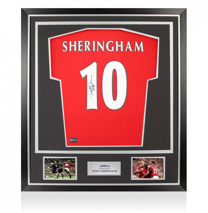 Teddy Sheringham Back Signed Manchester United 1999 Home Shirt With Fan Style Numbers In Classic Frame