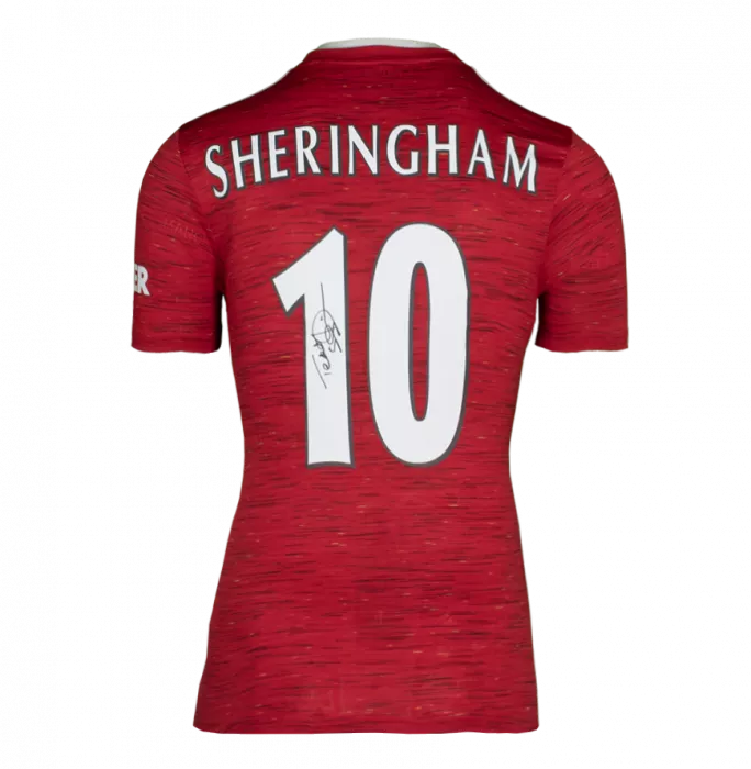 Teddy Sheringham Back Signed Manchester United 2020-21 Home Shirt With Fan Style Numbers In Deluxe Packaging