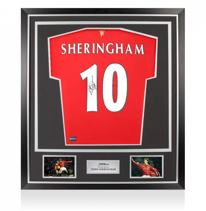 Teddy Sheringham Back Signed Manchester United 2021-22 Home Shirt With Fan Style Numbers In Classic Frame