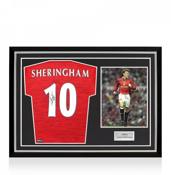 Teddy Sheringham Back Signed Manchester United 2020-21 Home Shirt With Fan Style Numbers In Hero Frame: Option 1