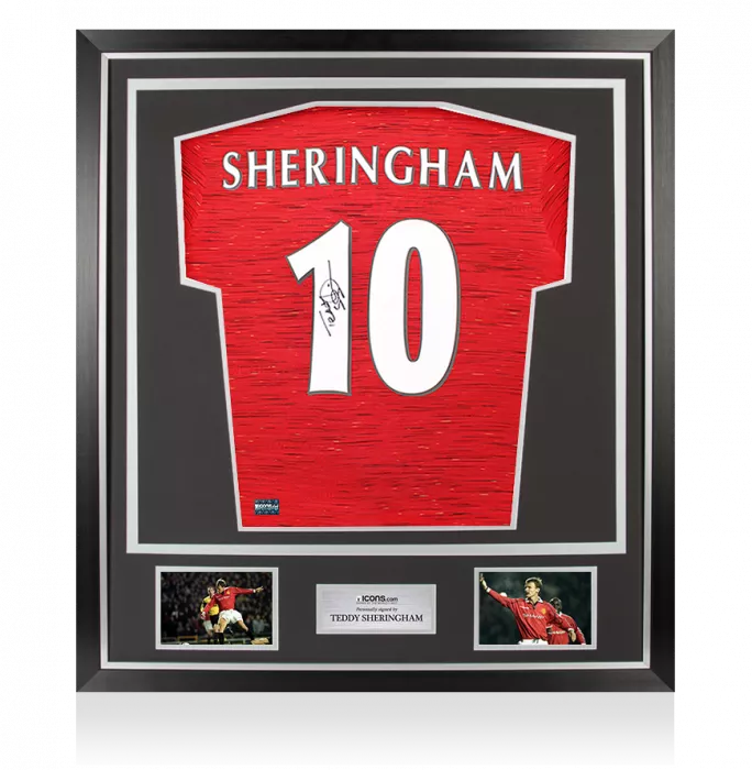 Teddy Sheringham Back Signed Manchester United 2020-21 Home Shirt With Fan Style Numbers In Classic Frame