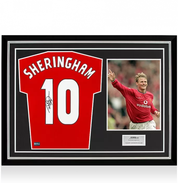Teddy Sheringham Back Signed Manchester United Home Shirt In Hero Frame: Option 1
